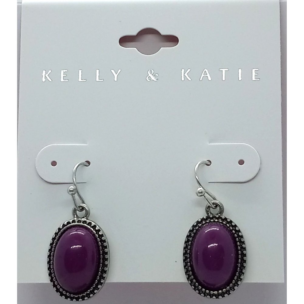 Kelly &‎ Katie Purple Cabochon Silver Tone Drop Dangle New Wire Earrings